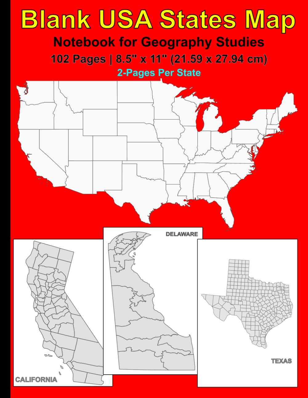 Blank USA States Map Notebook for Geography Studies | Ideal for Students to Explore the USA and Note-taking: 102 pages | 8.5" x 11" (21.59 x 27.94 cm) ... Tool for Geography Lessons, Travel Planning