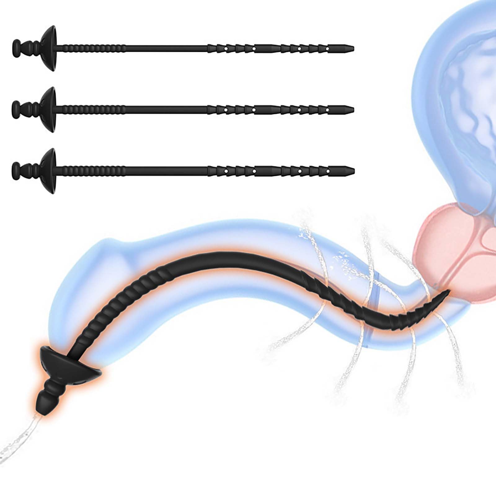 Asta vibrante liscia in 3 misure con siringa, speciale allungamento maschile per una minzione facile, set di allenamento speciale per uomini -D28IT (3 sizes combination)