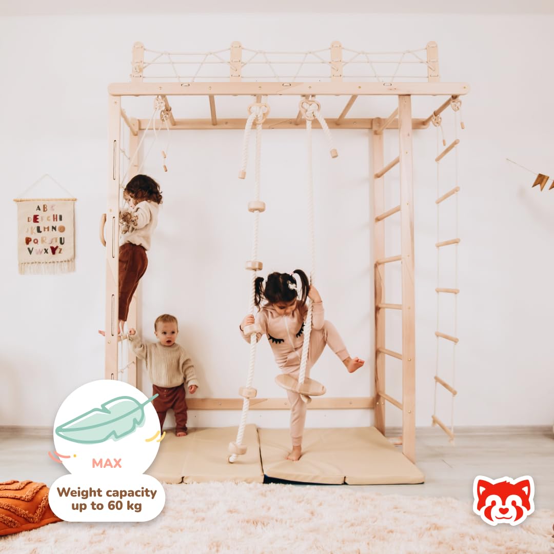Wood And Hearts Riesige Brücke Schwedische Leiter, sprossenwand, kletterwand kinderzimmer, turnringe, sprossenwand kinderzimmer, Indoor Spielplatz, kletterwand (Natürliche Holzfarbe)