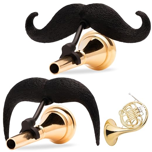 Brasstache 2.0 Combo Pack - [2-Pack] The Original Clip-on Mustache for Brass Instrument Mouthpieces, XL and Handlebar Combo Version (French Horn)