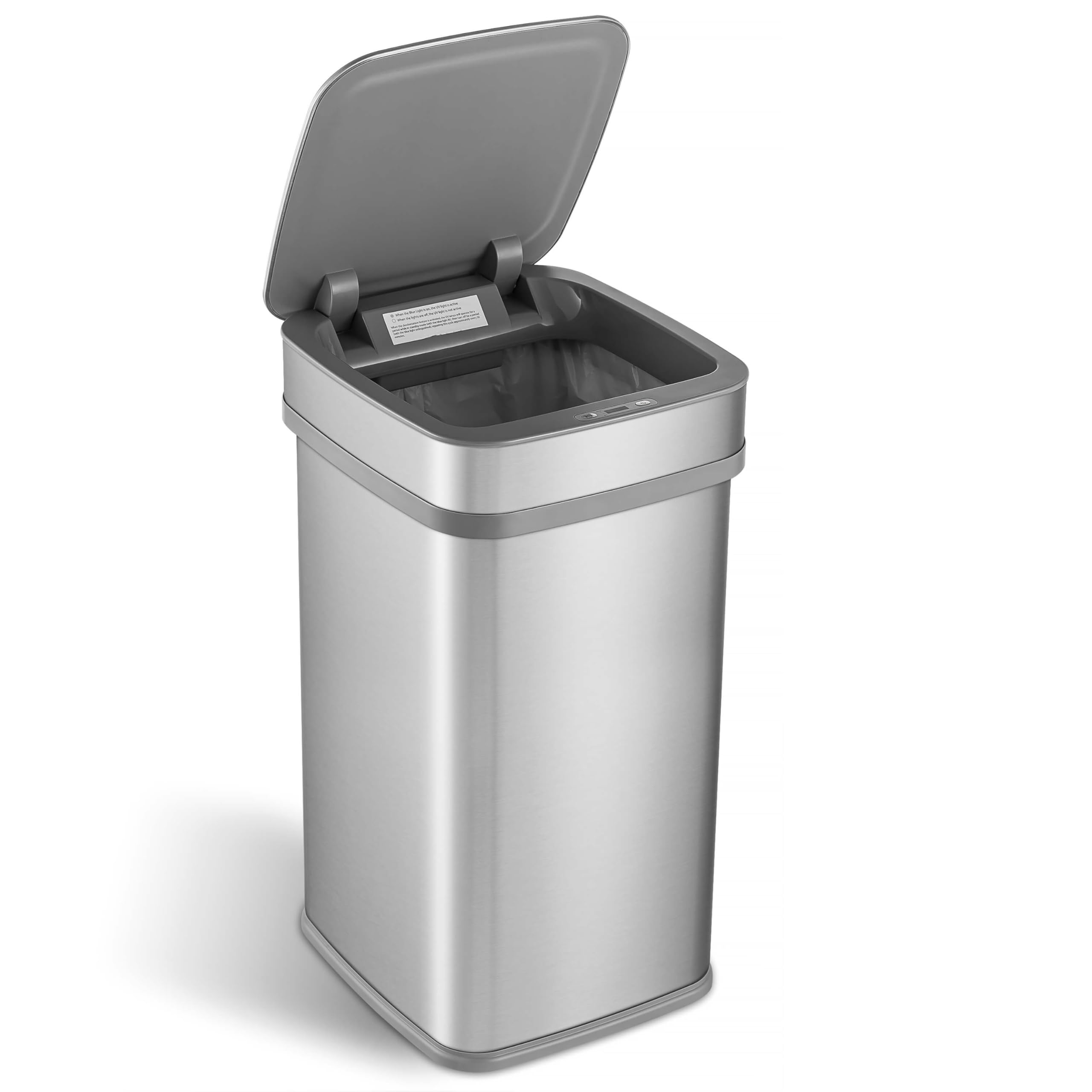13 2 Gallon Touchless Motion Sensor Kitchen Trash Can Stainless Steel Rectangular Automatic Lid Soft Close Non Skid