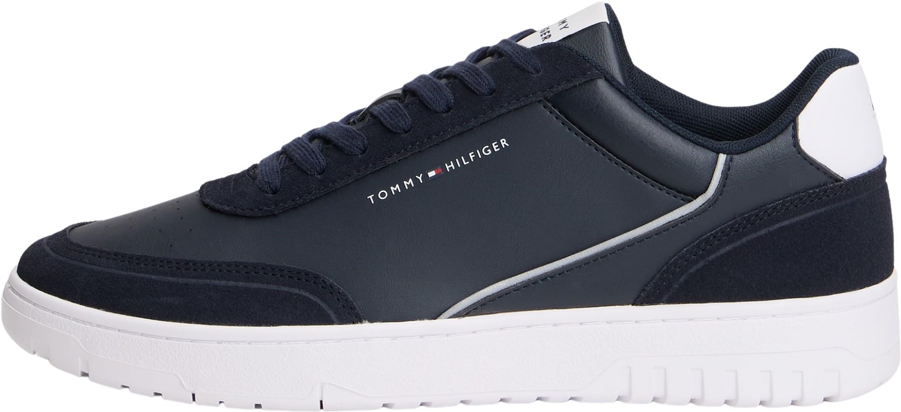Tommy Hilfiger Men Th Basket Core Leather Suede Mix FM0FM05881 Low Top, Blue, 10