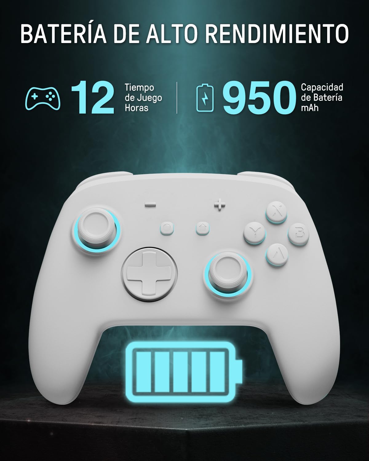 Mando Pro Switch 2, Mando Inalambrico Compatible con Switch 2/OLED/Lite, Firefly Pro Controller Bluetooth con Efecto Hall/7 LED Colores/Botones Traseros/Turbo/Control de Movimiento - Blanco