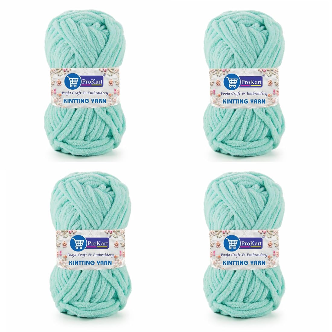 ProKart Premium Blankie Wool, Plush & Cuddly, Chenille Yarn Supersoft Hand Knitting Wool Ball | Blanket Thick/Mottu Yarn Ball Suitable for Hand Knitting and Crocheting (Mint Green, 100gms x 4 Pack)