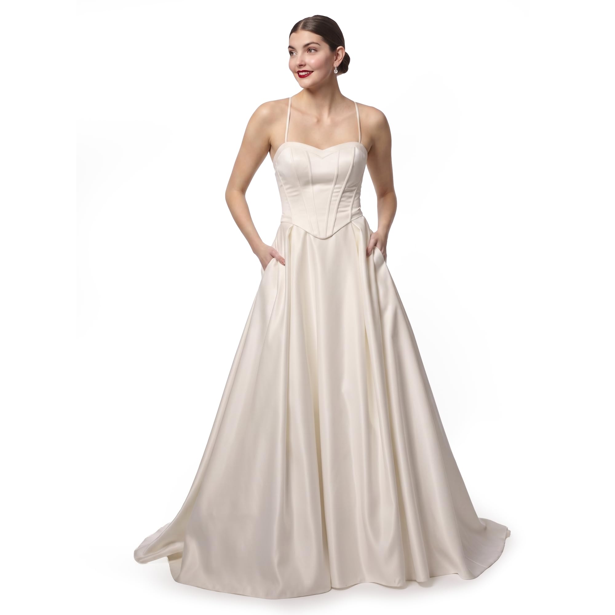 Photo 1 of David's Bridal Wedding Dress - Satin Corset Bodice Ball Gown with Strapless Sweetheart Neckline, Structured Fit, Full Skirt, Back Zipper, Smooth Lined Finish for Ceremony, Reception and Special Day