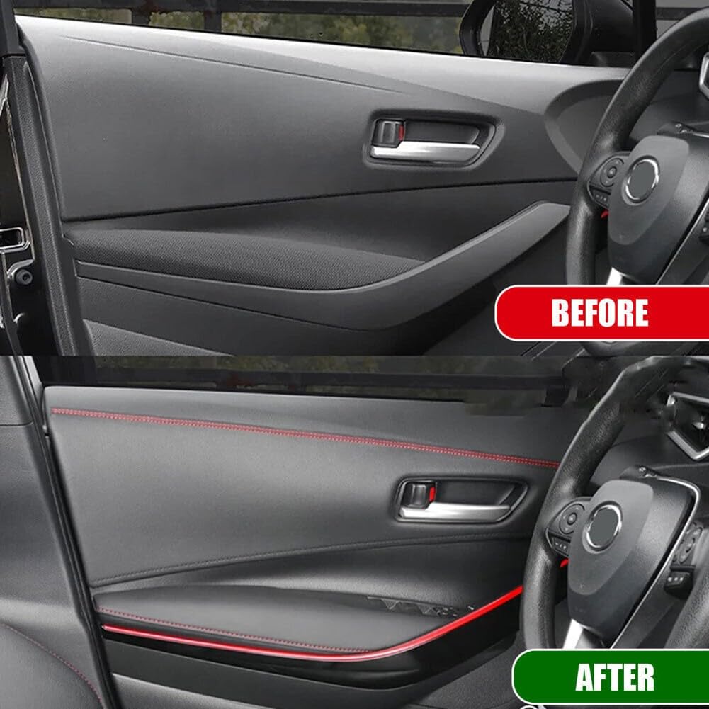 Finitura Auto In Pelle PU Rossa 4m – Fascia Decoro Con Nastro Adesivo Per Cruscotto E Portiere - 2