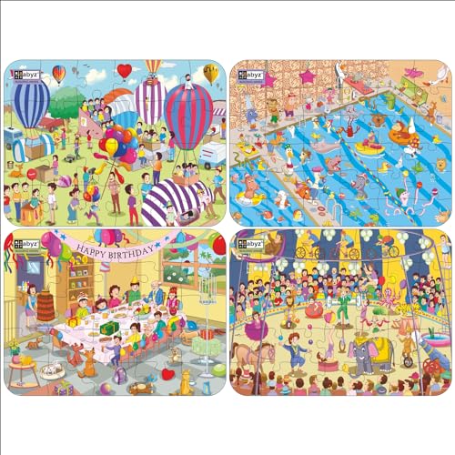 Image of ABYZ Wooden Jigsaw Air Balloon, Birthday Party, Circus, Animal's Pool Party Puzzle 120pcs for Kids, of Age 3-5 Years, Set of 4