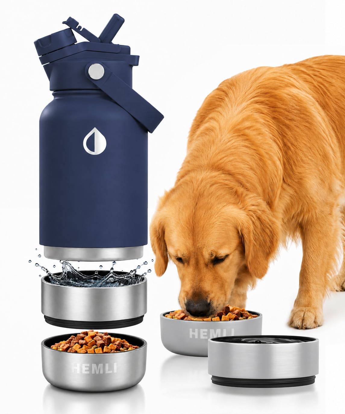 HEMLI 32 oz. Dog Water Bottle, Insulated Dog Travel Water Bottle, Stainless Steel Pet Water Bottle Dispenser Portable Food and Water Bowl for Dogs for Walking Dog Canteen Travel Kit — image 1