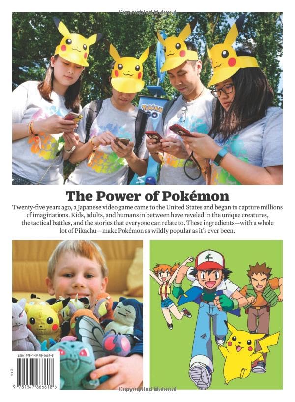 Back cover of TIME Pokémon Charmander guide, showing images related to Pokémon GO and plush toys.