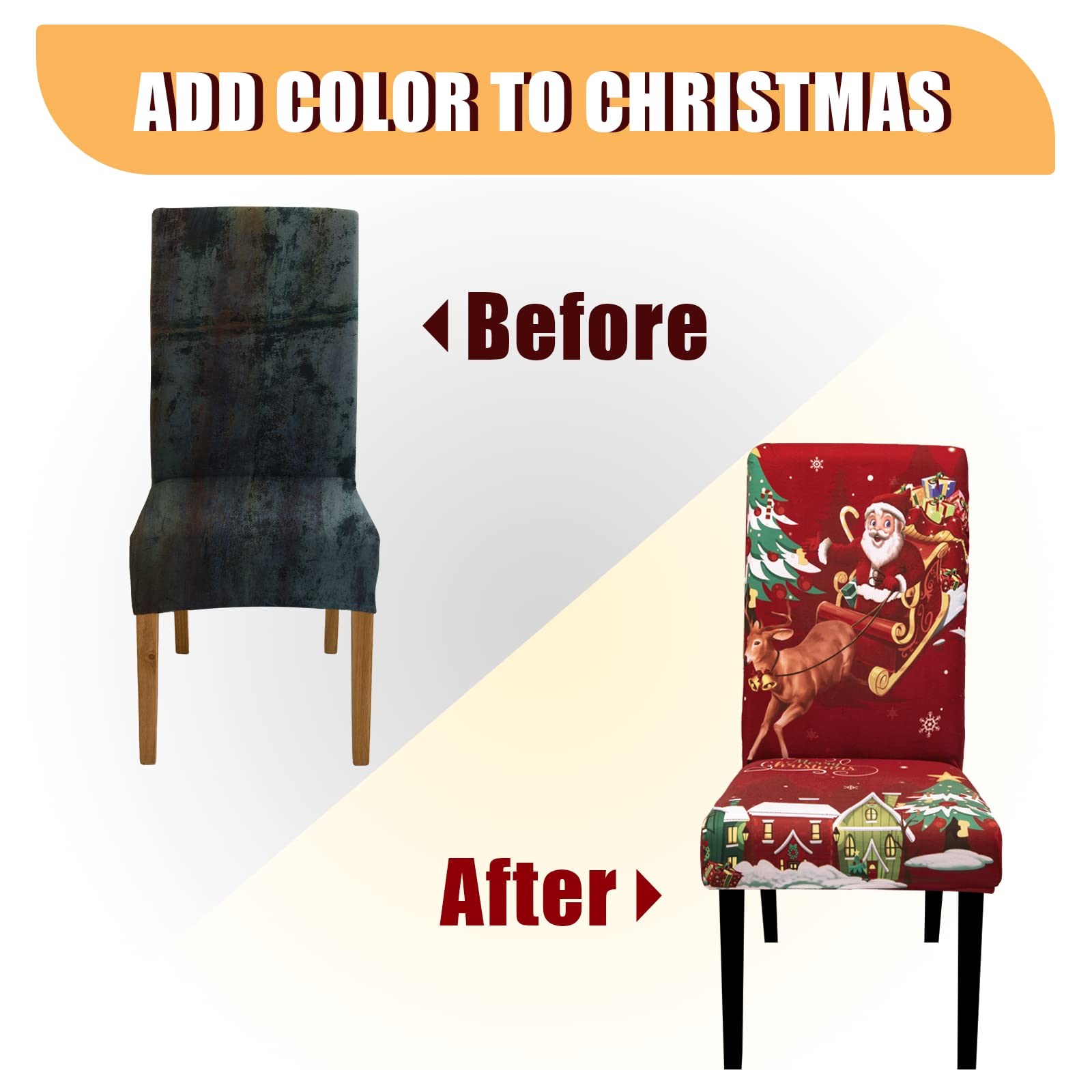 Jaotto Coprisedie Natalizie 6 Pezzi Coprisedia Elasticizzati con Schienale Fodere Coprisedie Universale per Sala da Pranzo Cucina Natale Coprisedia Lavabile Coperture per Sedie,Vino/Natale