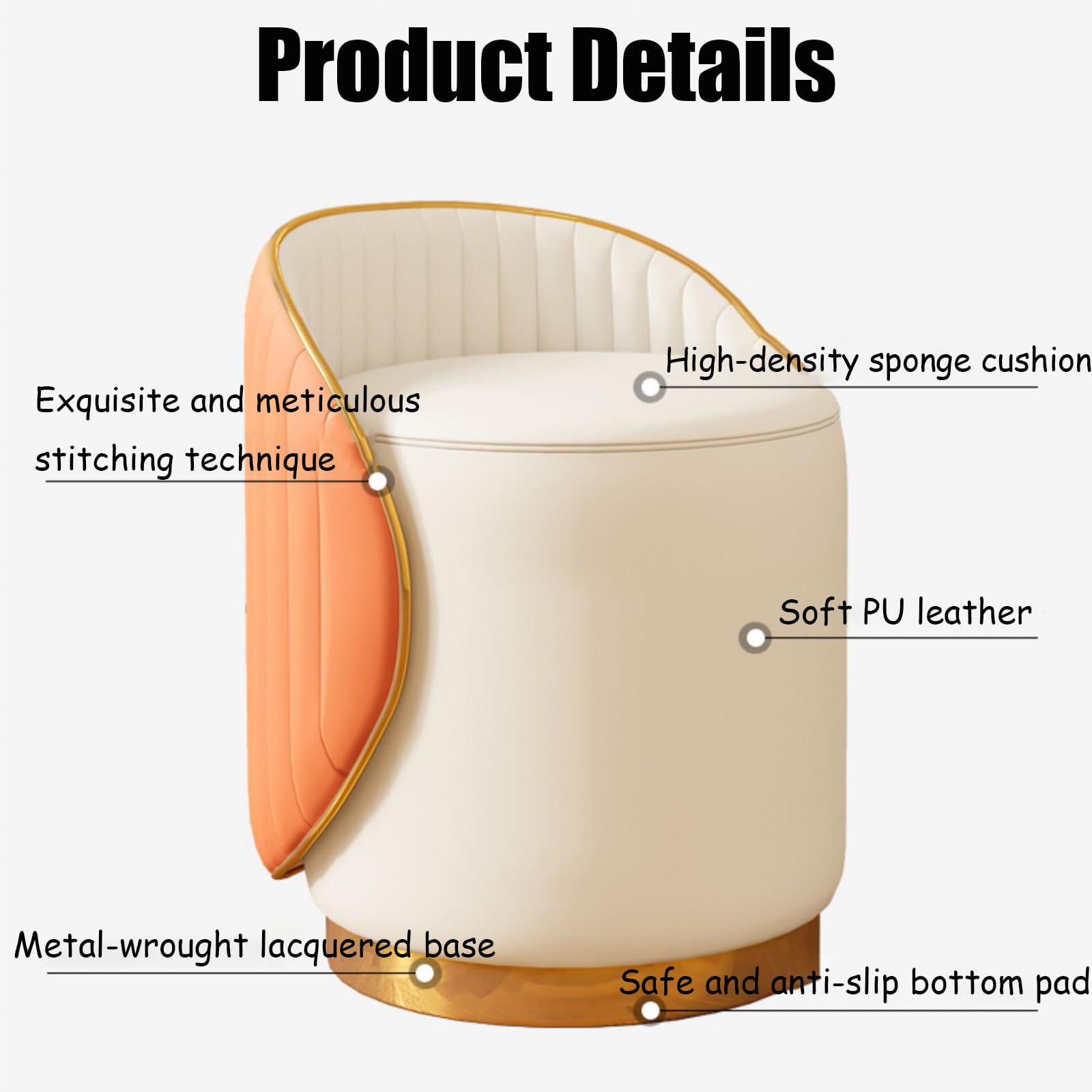 Slish Schminkstuhl, 360° drehbar, gepolsterter Make-up-Hocker mit weichem Leder und Rückenlehne, ideal für Schlafzimmer und Wohnzimmer, stilvolle und bequeme Sitzmöglichkeit, Grau