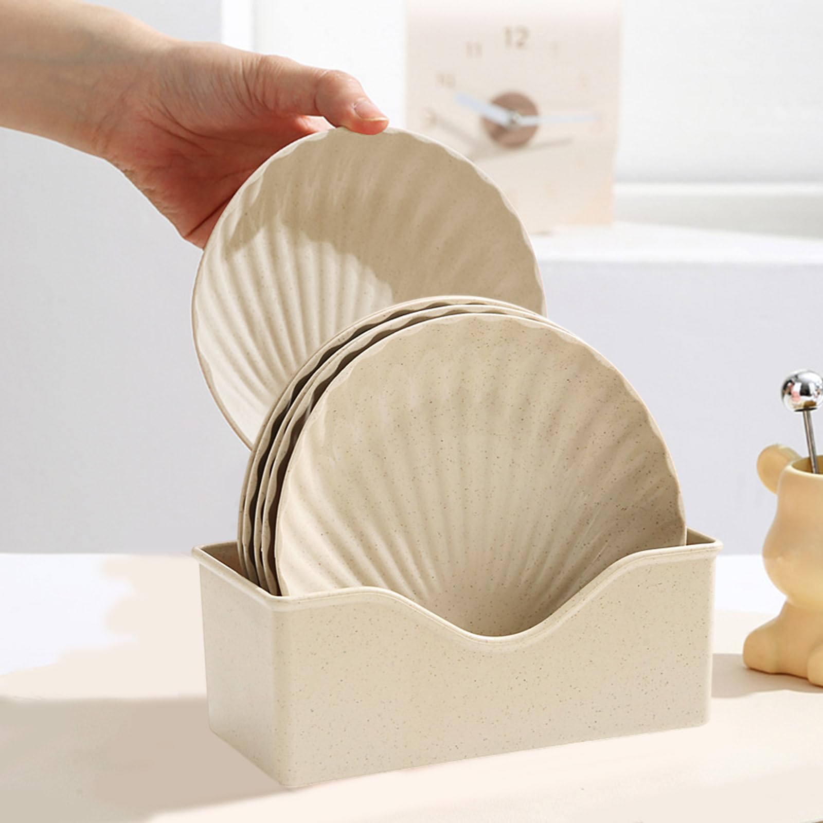 Schalenförmige Speiseteller Set, 5 Stück, Kunststoffgeschirr mit Aufbewahrungsbox zum Servieren von Abendessen, Desserts, Snacks & Nüssen, 15 x 15 x 2,5 cm