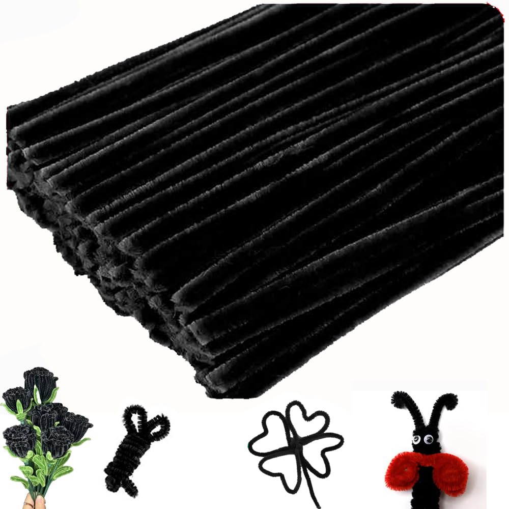 Yiyuanhe Pipe Cleaners for Craft 200Pcs Crafting Pipe Cleaners for Christmas Craft 30cm Long Chenille Stem for DIY Pipe Cleaners for Arts and Crafts Project Decoration (Black)