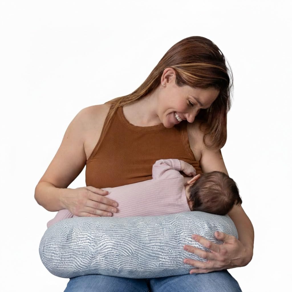 New Nursing Pillow – Blue Speckled Current – Larger, Firmer, More Supportive Pillow for Breastfeeding & Bottle Feeding – Firmer Fill, Higher Lift, Larger Area Than Original Nursing Pillow-image-29