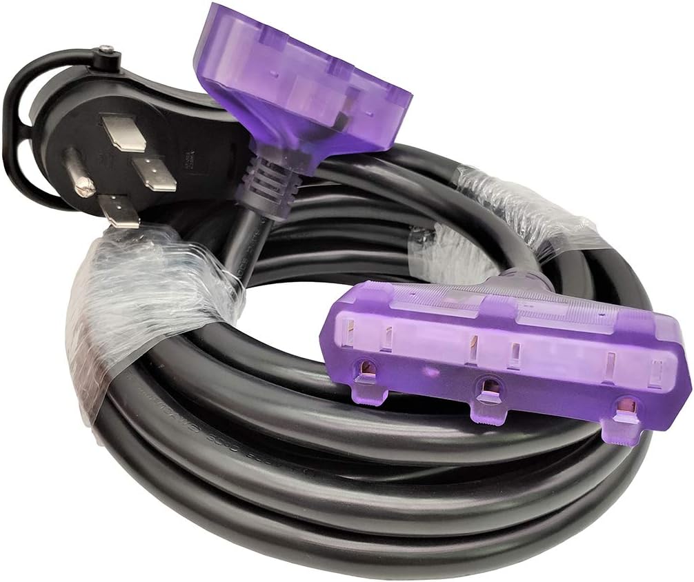 Parkworld 886245A RV Adapter Cord, RV 50A Male with Handle 14-50P to (2) of Household Tri Outlet, Female with Lighted (one Female with 1FT Cord & The Other one with 25FT Extension)