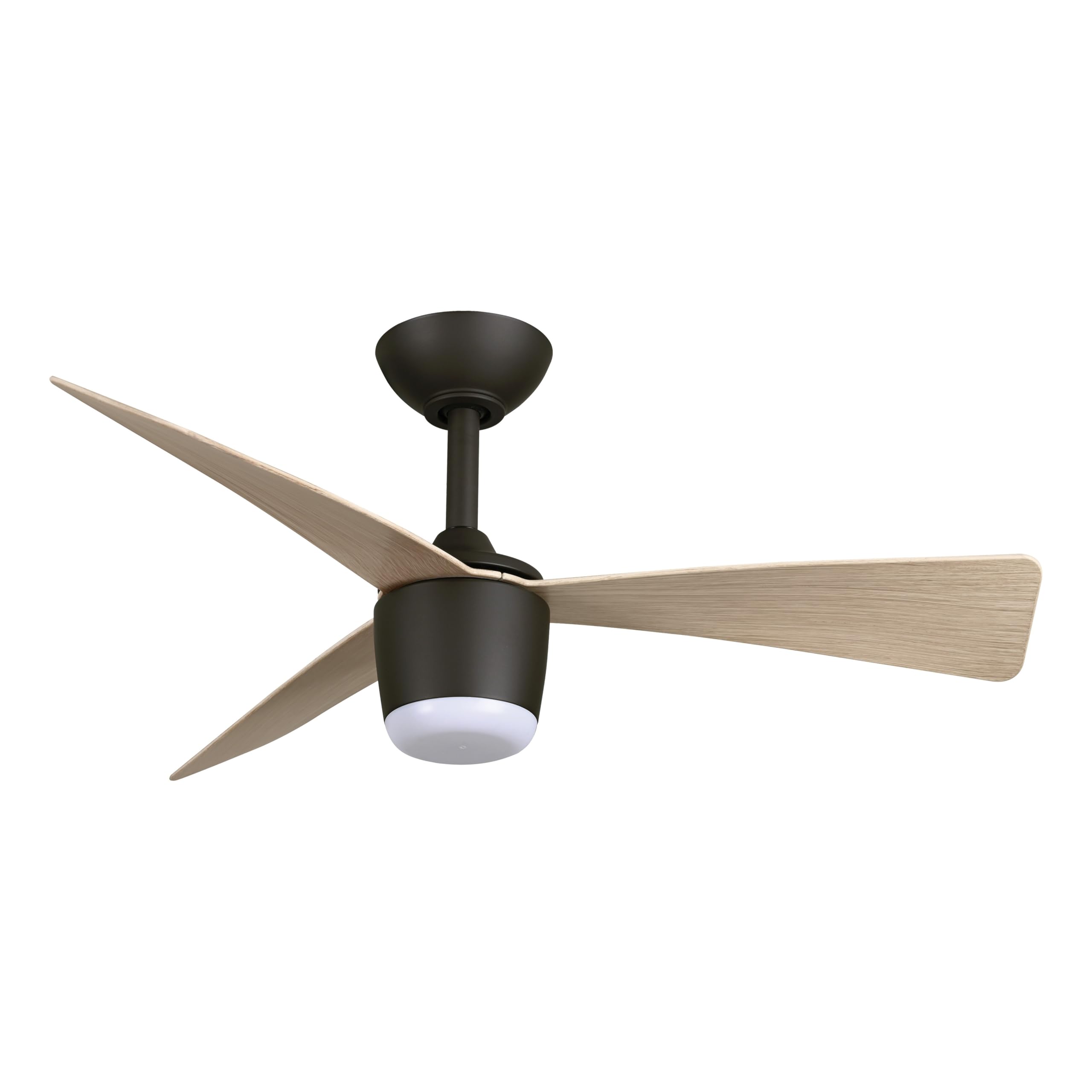 Photo 1 of MINKA-AIRE F743L-DB/ASW Elavan 36" 3-Blade LED Indoor/Outdoor Ceiling Fan in Dark Bronze and Ashwood Finish Blades with Etched Lens