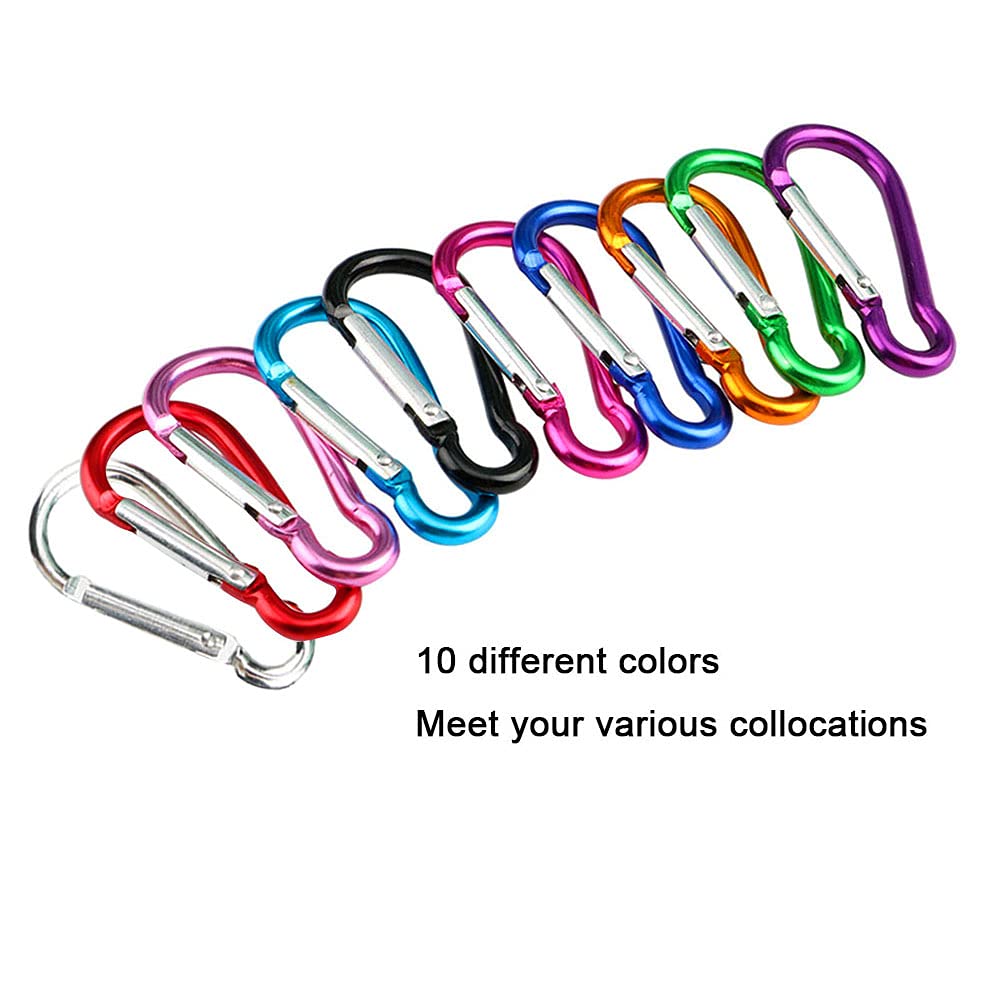 Lot De 30 Mousquetons Aluminium 5 Cm – 10 Couleurs, Verrouillage Auto, Pour Camping Et Randonnée (Pas Pour Escalade)