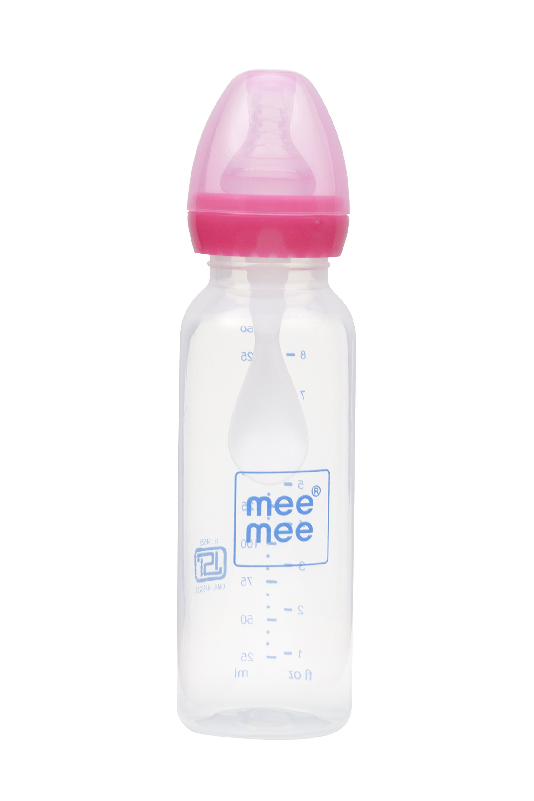 Mee Mee250ml 2 in 1 Baby Feeding Bottle with Spoon (Pink)