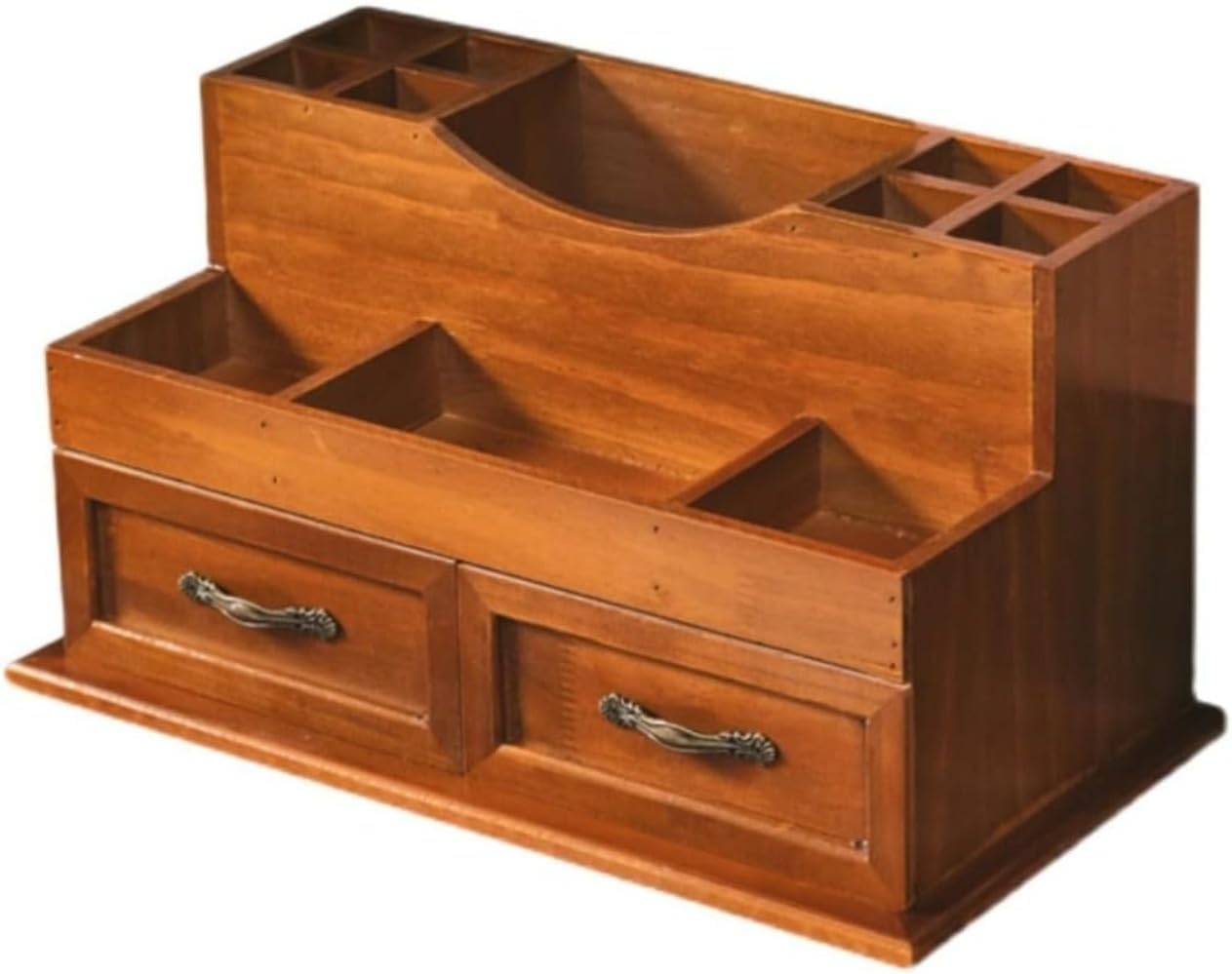 職人手仕上げのバイン材が魅せる、北欧レトロなデスクオーガナイザー。オープン棚と2段引き出しで化粧品・文房具をすっきり整理。35cmの