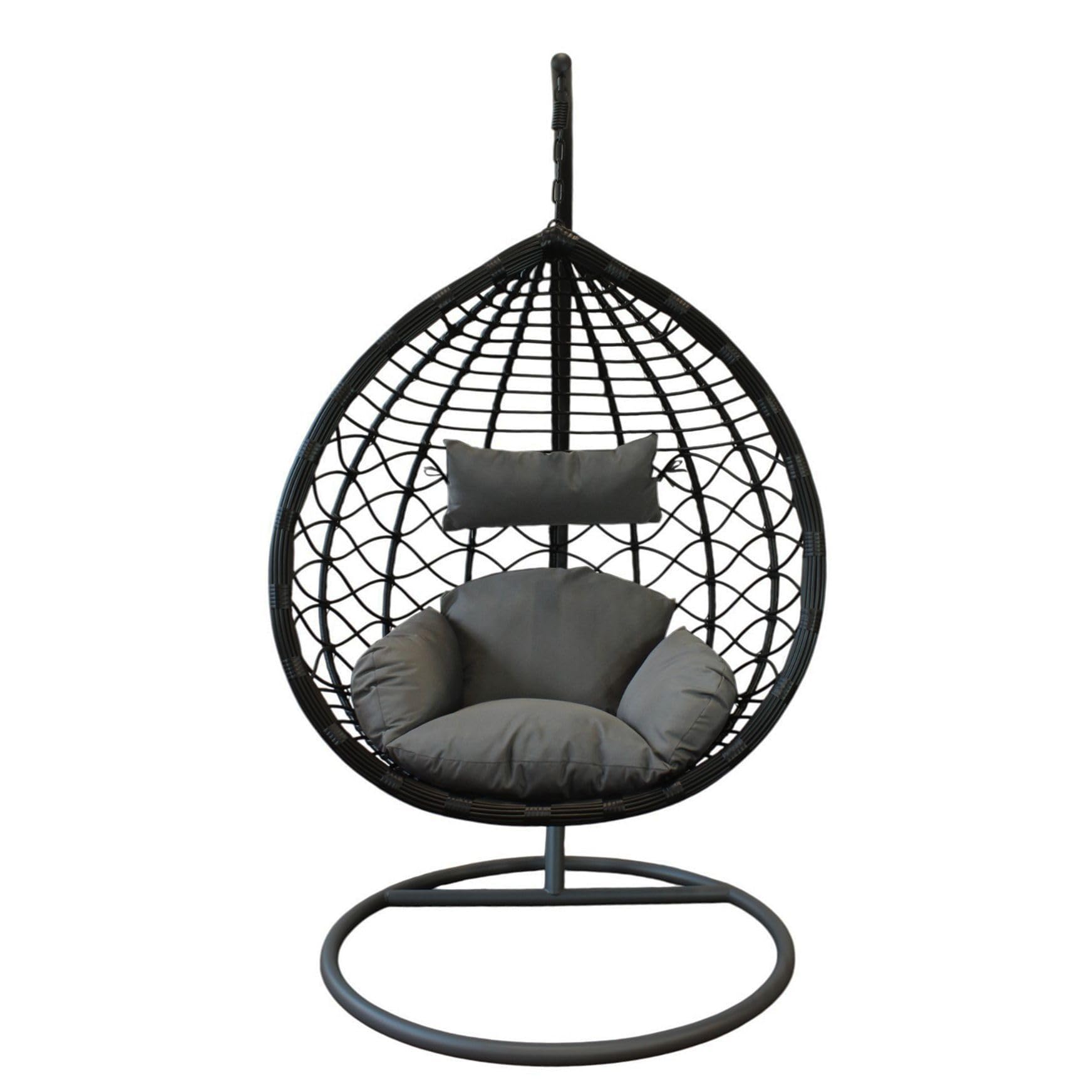 Milani Home - sedia sospesa da giardino in wicker e acciaio con cuscino, poltrona relax per terrazzo e veranda, nero