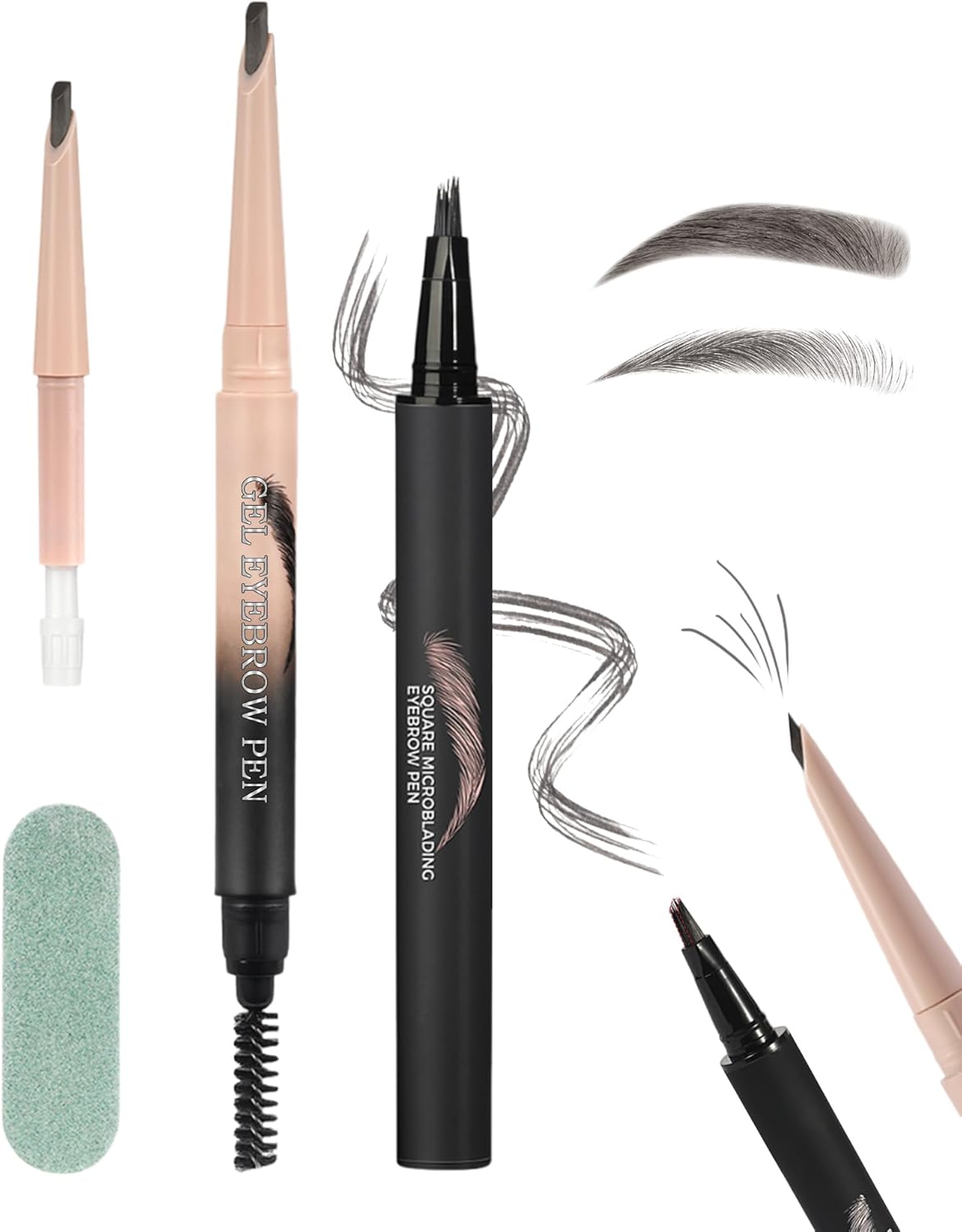 Wenkbrauwpotlood waterproof set, Microblading wenkbrauwpotlood & Gel Eyebrow Pencil met vervangende navulling, snel wenkbrauwen modelleren en vullen, langhoudende veegvaste wenkbrauwkleur make-up-03