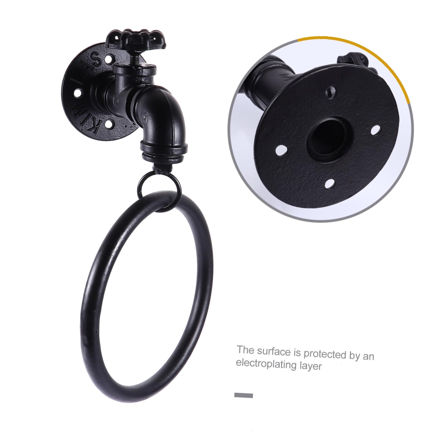 Handtuchring aus Metall für Wasserhahn, Rustikal Schwarz, Robust