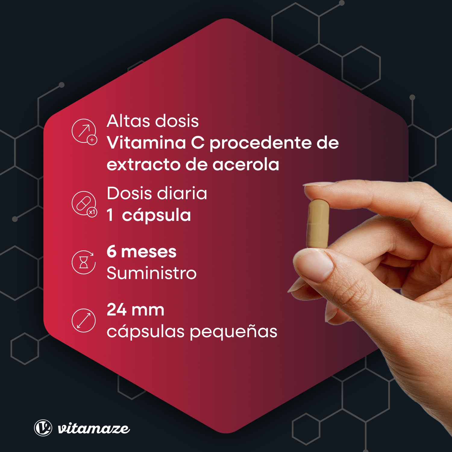 Vitamina C Acerola de Dosis Alta, 160 mg Vitamina C Natural, 660 mg de Extracto de Acerola, Vegano y Óptimamente Biodisponible, 180 Cápsulas para 6 Meses, Suplemento sin Aditivos Innecesarios…