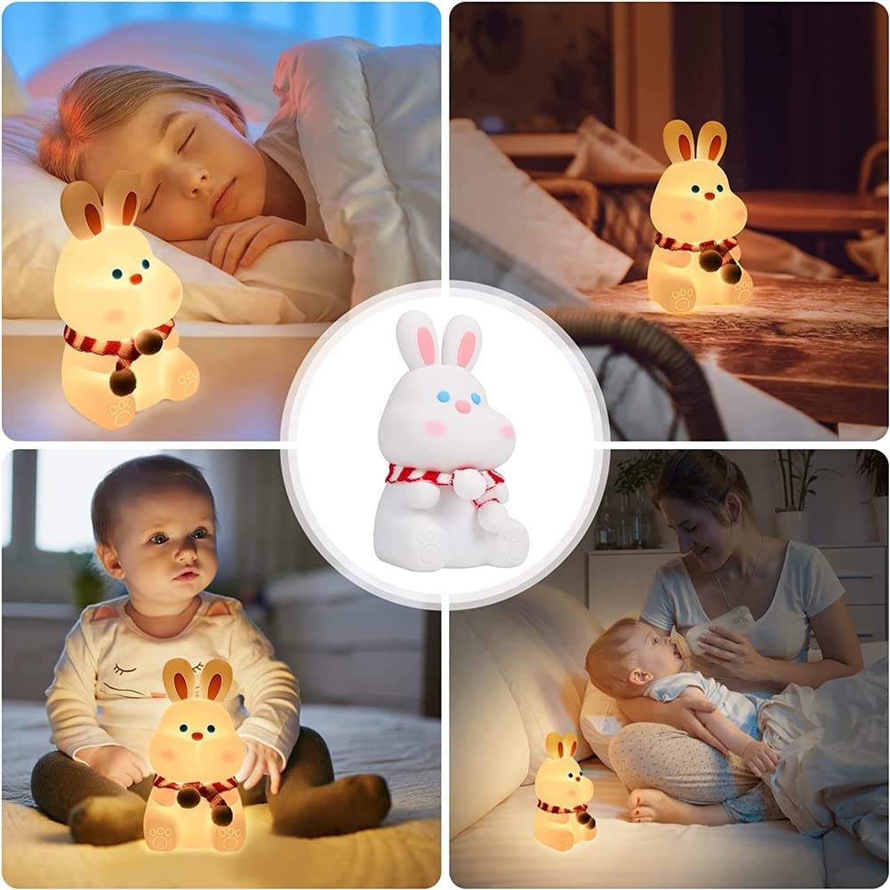 Luce Notturna A Forma Di Coniglio In Silicone Morbido: Lampada Ricaricabile USB Dimmerabile 3 Livelli Per Bambini, Camera Da Letto, Regalo Kawaii - 2