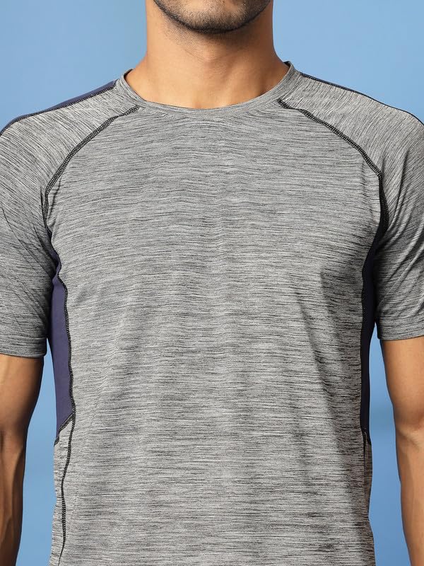 Image of CHKOKKO Men's Quick Dry Half Sleeve Regular Fit Lightweight Round Crew Neck Active Sportswear Gym T-Shirt for Workout Training Running and Fitness Activities Metalic Grey L