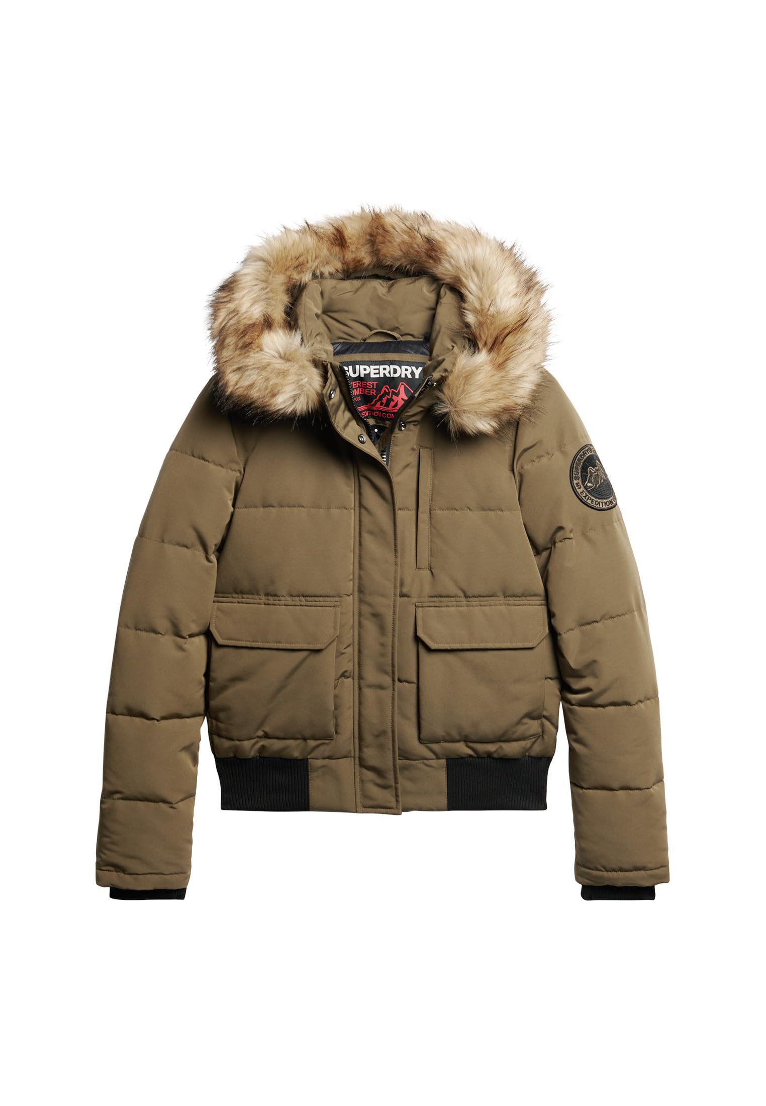 Superdry Women's Military Olive Coat Everest Hooded Puffer Bomber 14 Uk 14