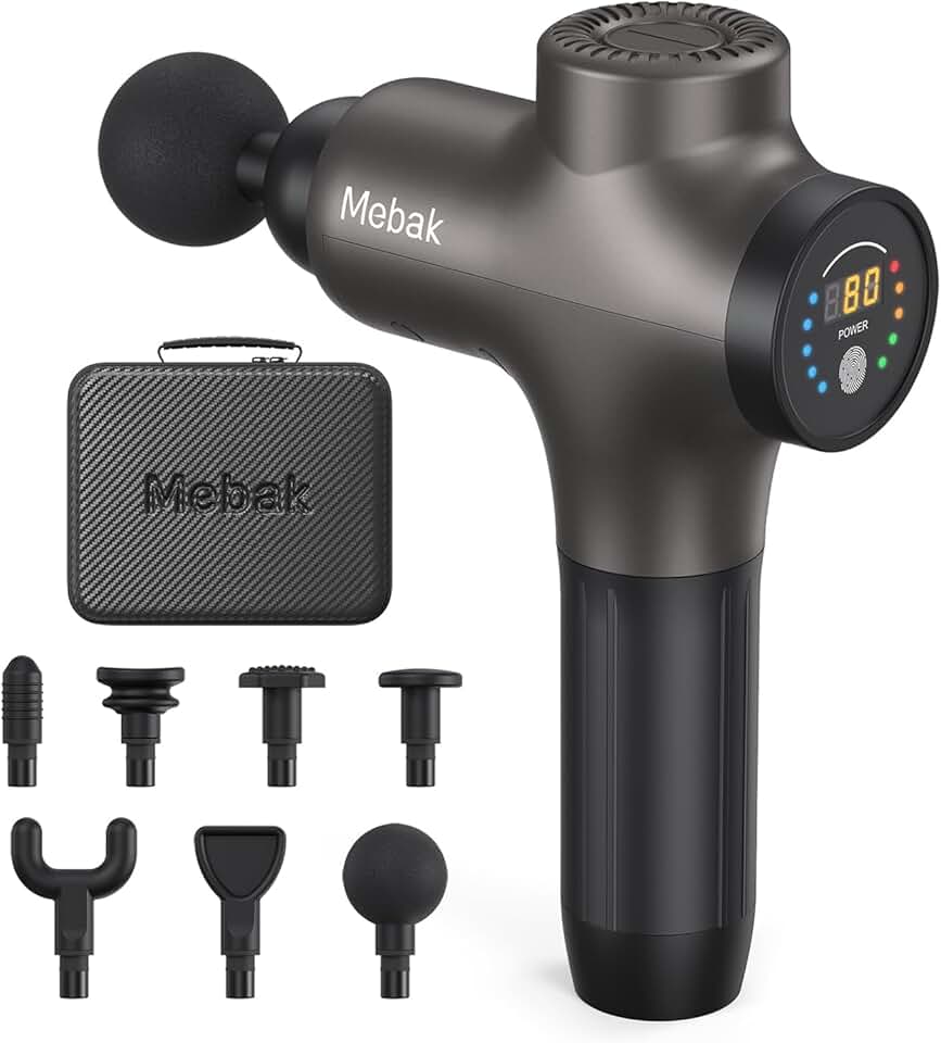 Mebak 3 Massage Gun, Massage Gun Deep Tissue for Athletes, Professional Muscle Percussion Massager, Massager for Shoulder Leg Back Body Pain Relief, Quiet Portable Sport Tool, Gifts for Him ClimeCo Certified