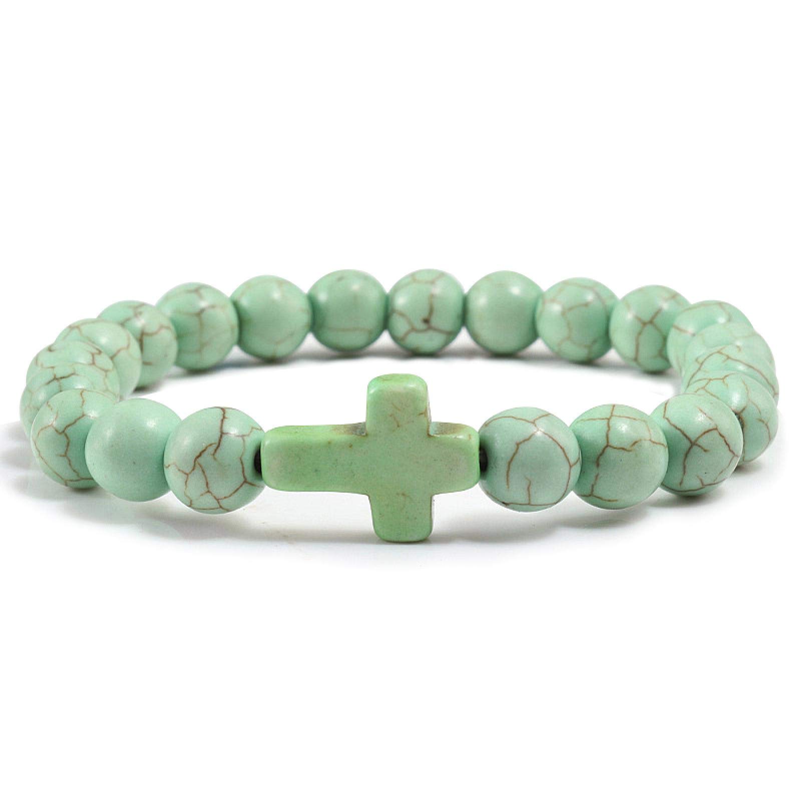 WZGWDC Armbänder Damen Damen Armband Mädchen Geschenk Charm Naturstein Kreuz Schwarz Lava Matte Perlen Handgemacht Männer Gebet Fitness Kette Paar