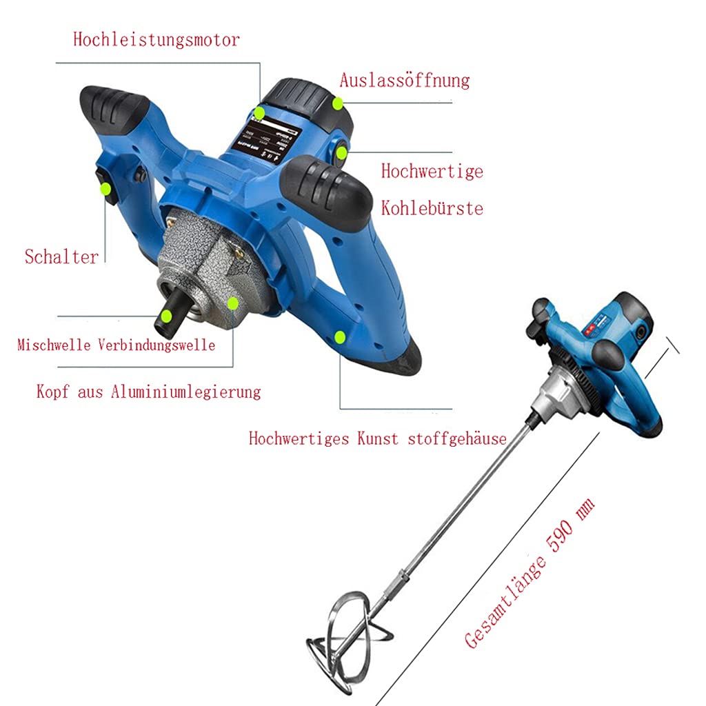 Miscelatore per Malta, Miscelatore Elettrico a Mano, 2600W Portatile Elettrico Calcestruzzo Cemento Mortaio Paddle Mixer Pro Trapano Miscelatore Strumento di Agitazione Regolabile 6 Velocità Portatile