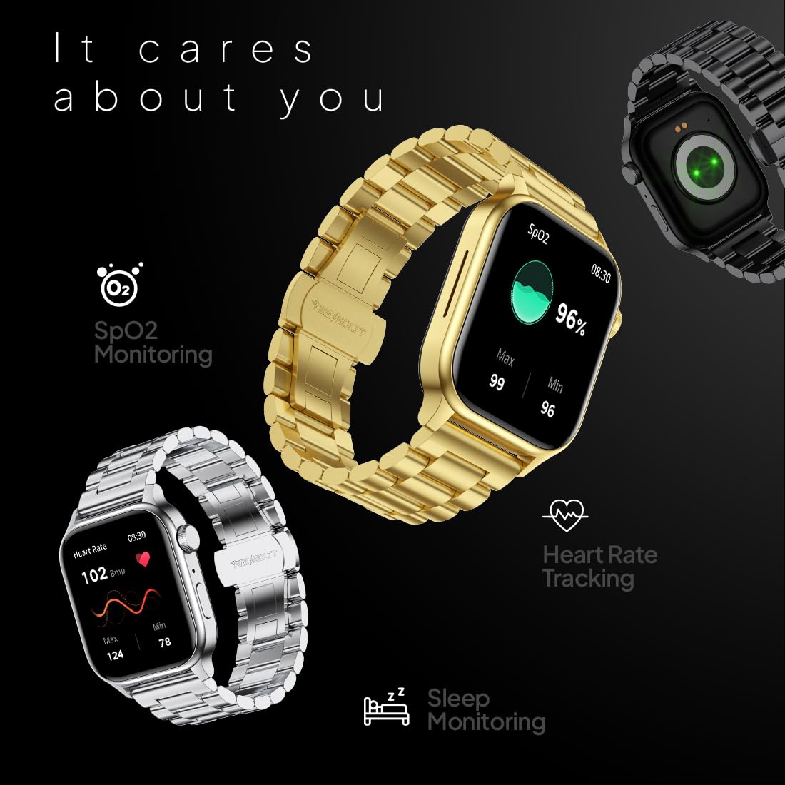 Fire-Boltt Rise Luxe Bluetooth Calling Smart Watch, 1.85”HD Display, AI Outfit Watch Face, 2 Looks in 1 Watch, Extra Straps at ₹99, 120+ Sports Modes, Metal Smartwatch for Men & Women (Gold) — Amazon image 6