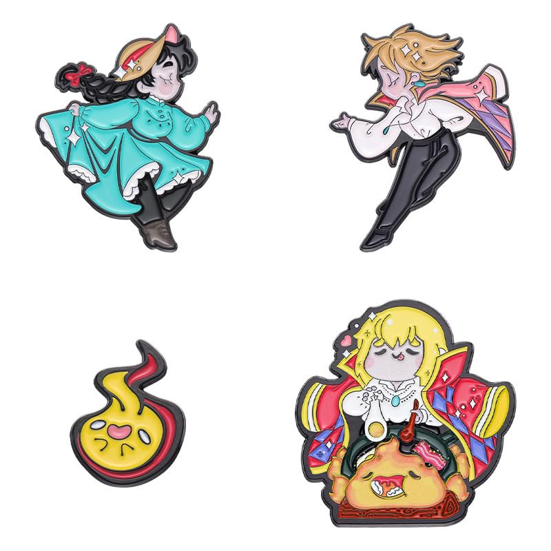DJMANMENGG Howls Moving Castle Pins Anime Howl's Cosplay Enamel Pin Gift for Bag Backpacks for Accessory 4pcs, 1.8, Black, dj-2024-495