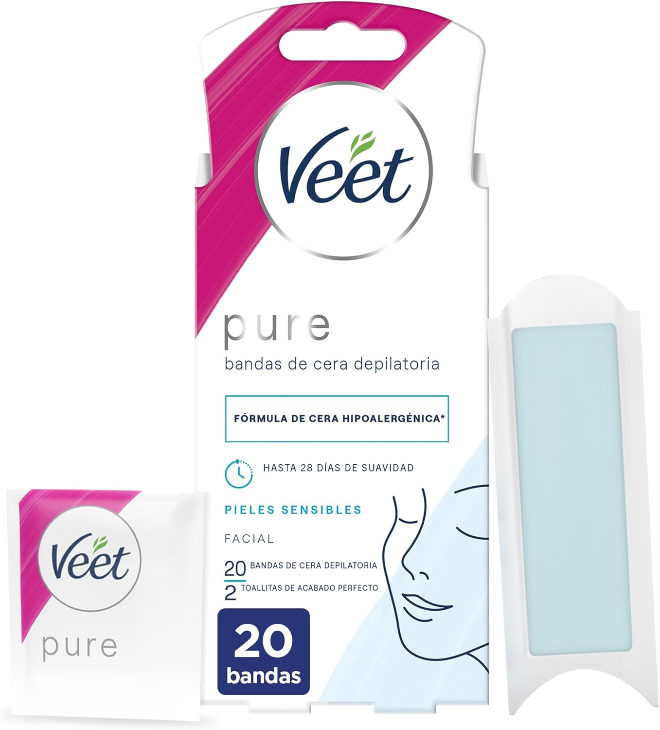Veet Bandas de Cera Facial Sensible 20 Uds. 1 VEET bandas de cera depilatoria facial caja 20 uds, para piel Sensible - ¿Vale la pena?
