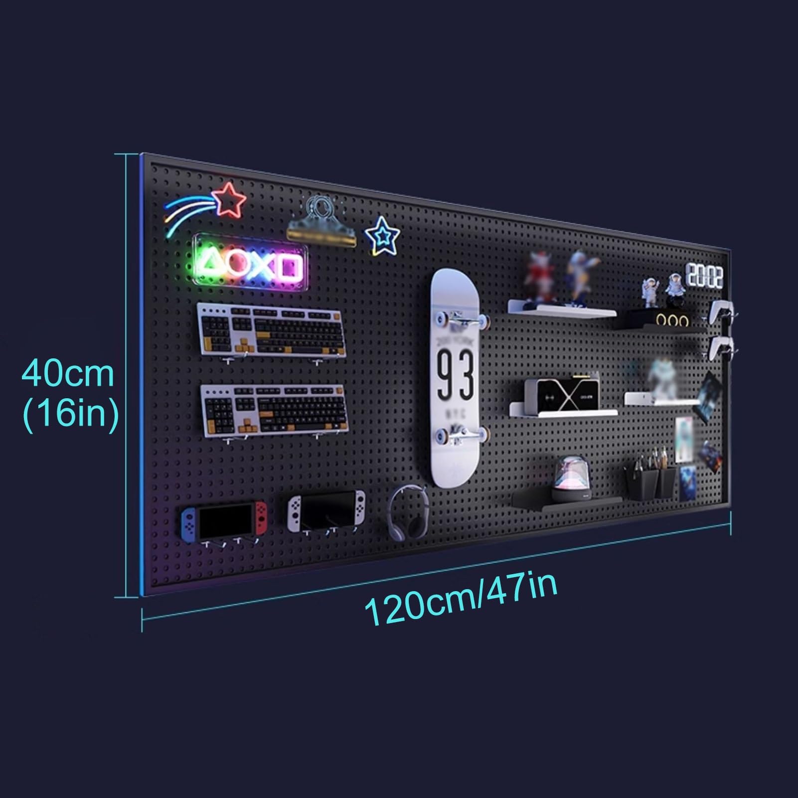Tablero Perforado Escritorio con 20 Piezas de Ganchos Panel Herramientas Pegboard Organizador Herramientas Pared Estanterias Almacenaje Pared(120x40cm/47x16in)