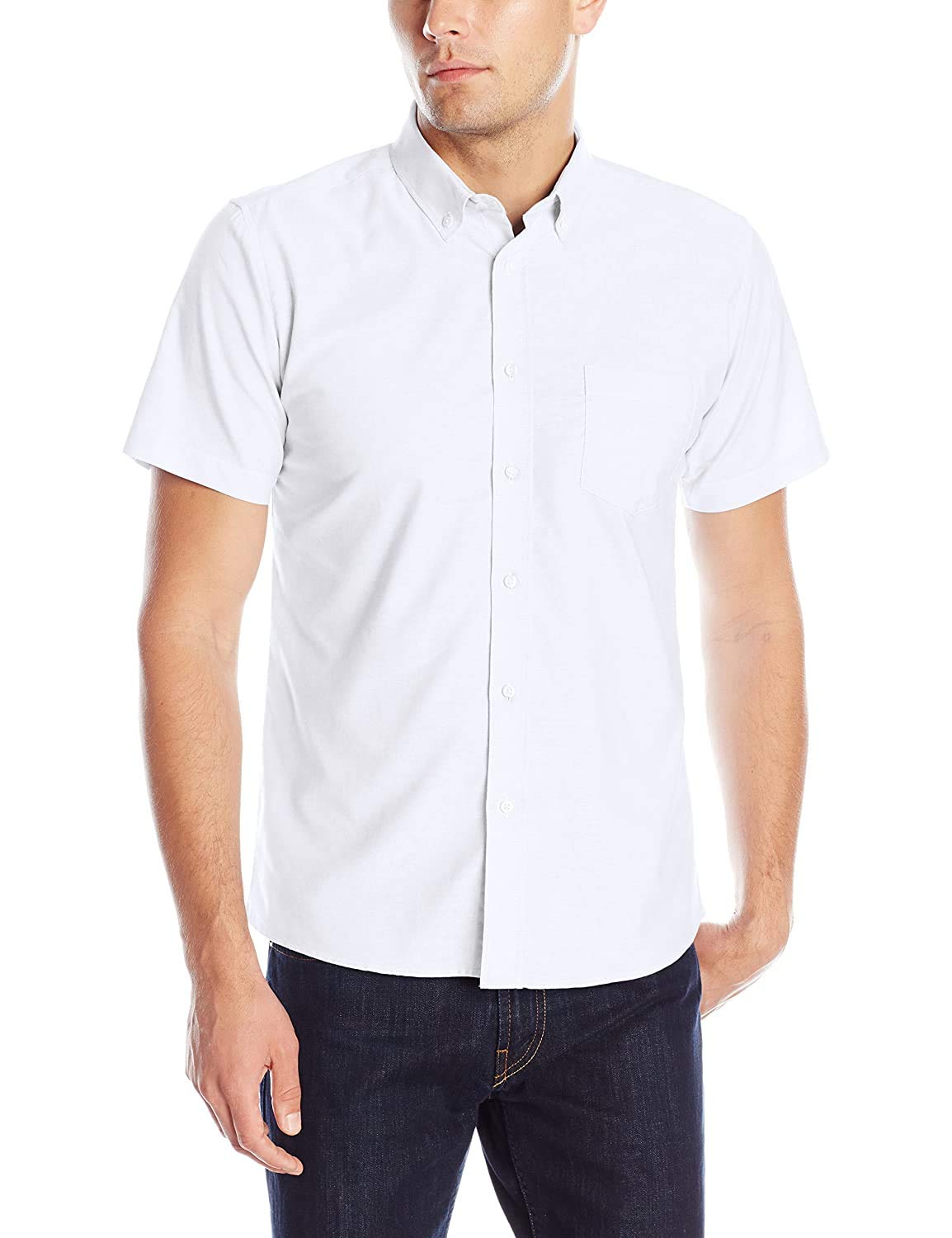 Van Heusen Men's Button Down Pinpoint Short Sleeve Dress Shirt