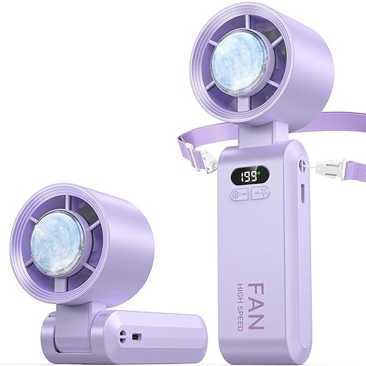 Handheld Portable Turbo Fan with Ice Cooler, Speed (1-199) 5500mAh Rechargeable Personal Fan,[20H Cooling Time] Mini Yet Powerful [20000 RPM] Small Pocket Fans for Travel/Outdoor/Home/Office, Purple
