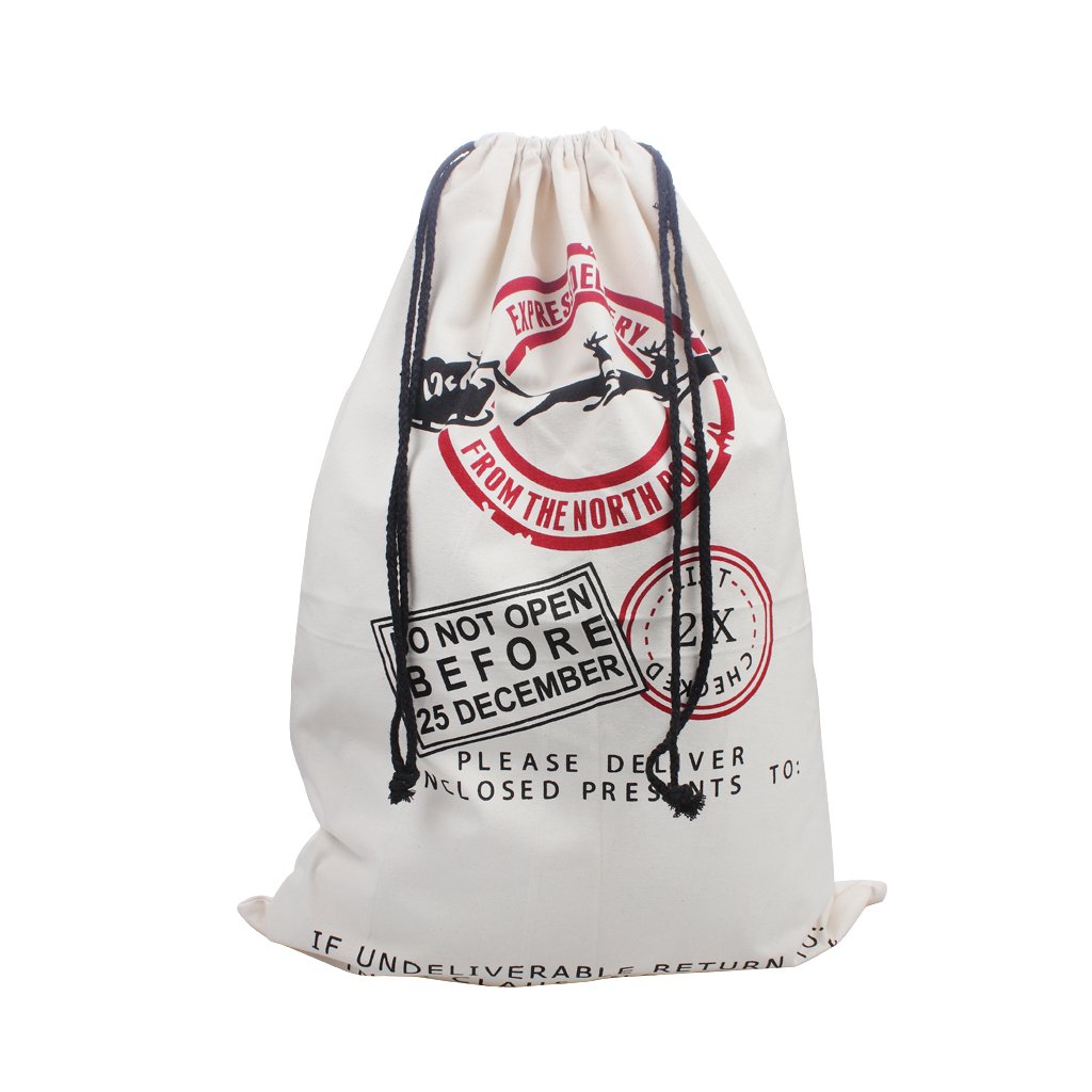 Large Christmas Bag Santa Sacks with Drawstring for Xmas Presents Stocking Stuffers Holiday Gifts & Party Favors, Cotton Canvas 19.69" x 27.56"(1PCS) (White)