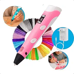 Caneta 3d Com Fonte de Energia - Painel Led - Filamentos - Profissional (Rosa)