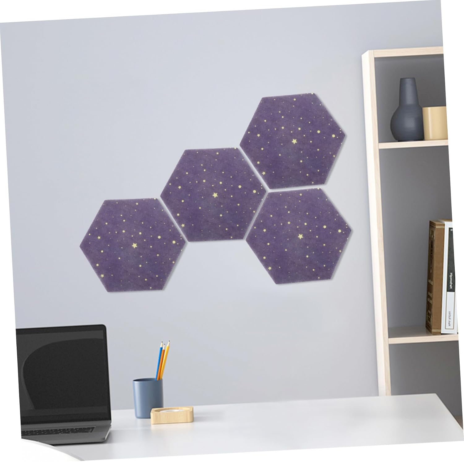 6pcs Hexagon Felt Pin Boards with Self-Adhesive Backing Bulletin Memo Wall Tiles for Home Office Classroom Decorative Tack Boards for Photos Notes Display