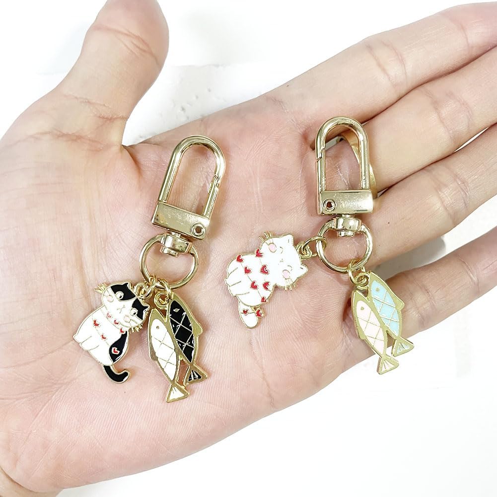 Mini Cat Keychain 3pcs Set Black White Pink Small Key Chain for Women Bag Charm Car Key Ring image 2