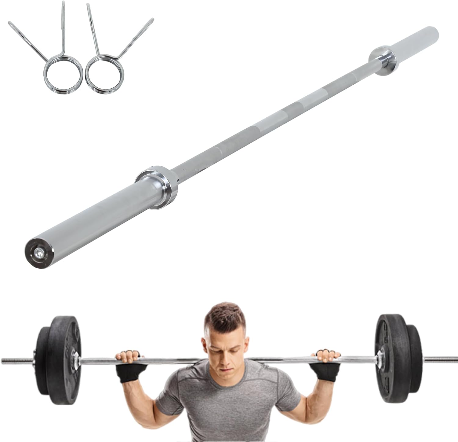 7Ft Barbell Olympic Bars Solid Strength Training Bar Chrome Weight Bar for Strength Training, Weightlifting, and Powerlifting - 2 Inch Diameter, 700 lbs Capacity, Free 2 Spring Collars