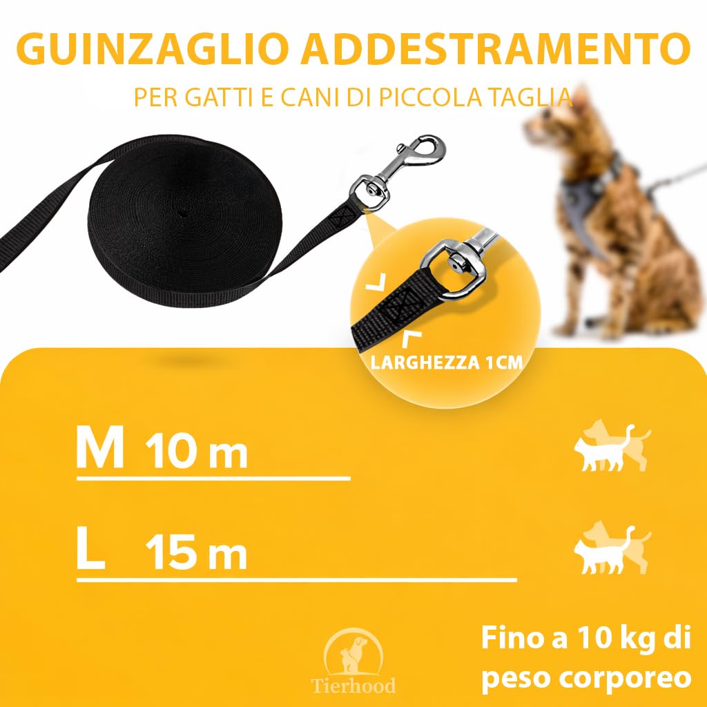 Tierhood Guinzaglio per gatti - 15m - guinzaglio resistente da training e richiamo, moschettone sicuro