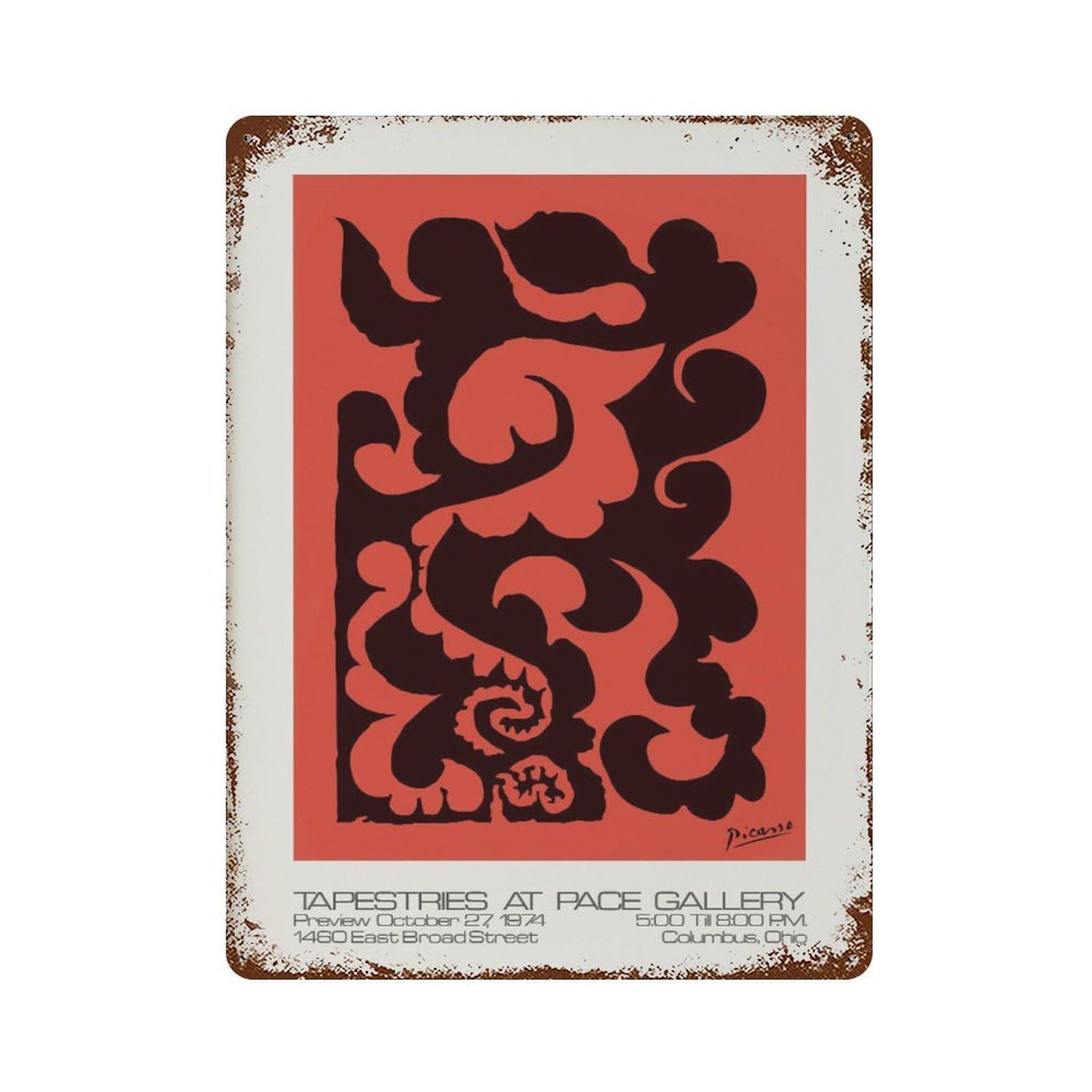 xiaoxiaoshen Pablo Picasso Exhibition Red Black Minimalist Wall Decor Art Metal Tin Poster Modern Home Decor Art Home Bar Shop Decorations Vintage Sign 40x30cm