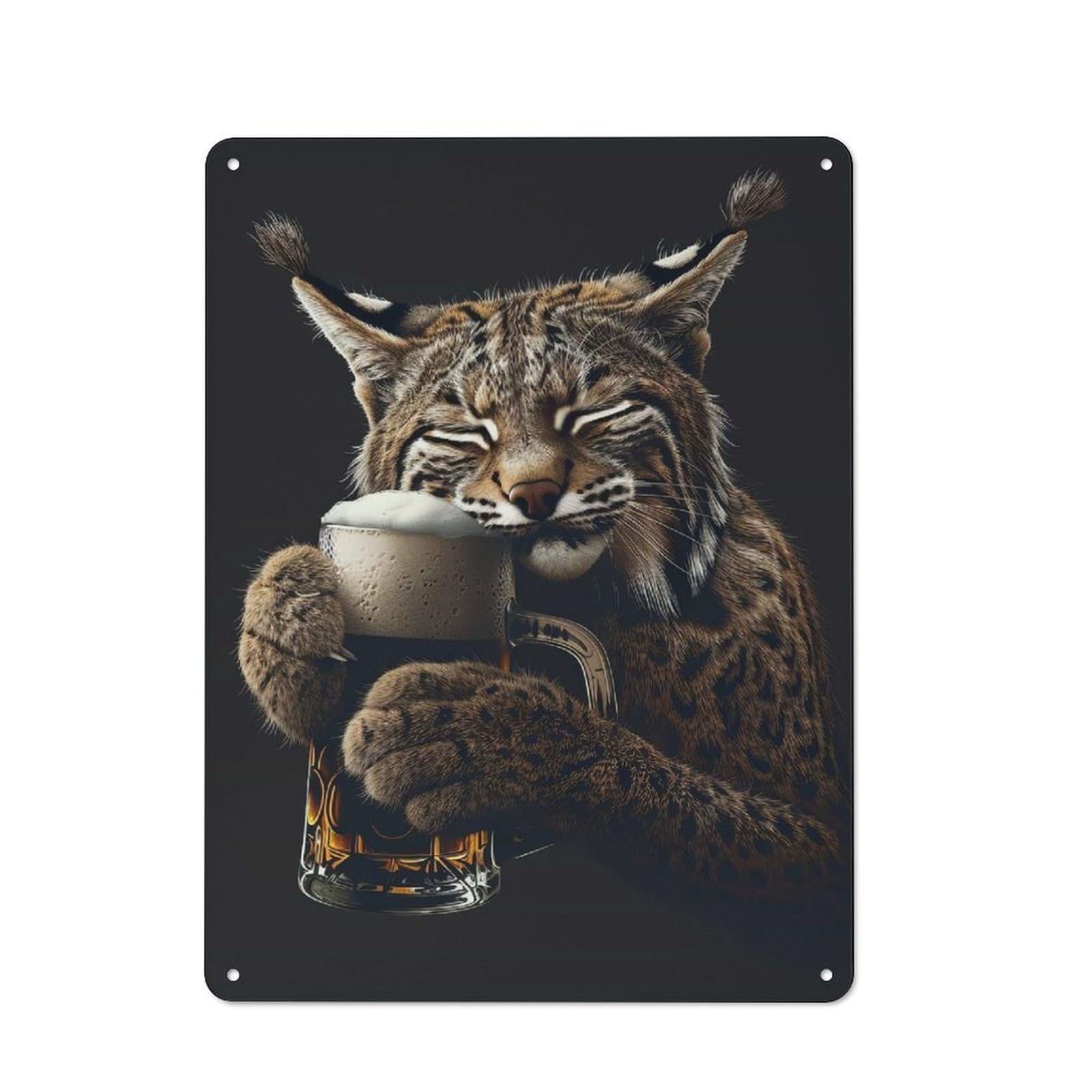 Junmoney Style-2 Tin Sign With Bobcat Beer Design 40X30cm, Understated Studio Wall Plaque For Hobby Room, Office, Lounge Or Living Room