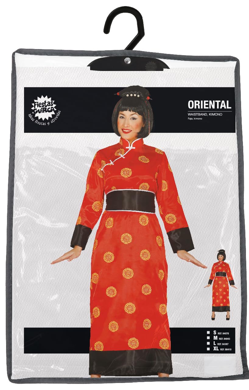 FIESTAS GUIRCA Disfraz De China Adulta Talla L (42-44) - Kimono Y Faja Negro Y Rojo - Perfecto Para Halloween, Carnaval Y Fiestas Temáticas De Asia