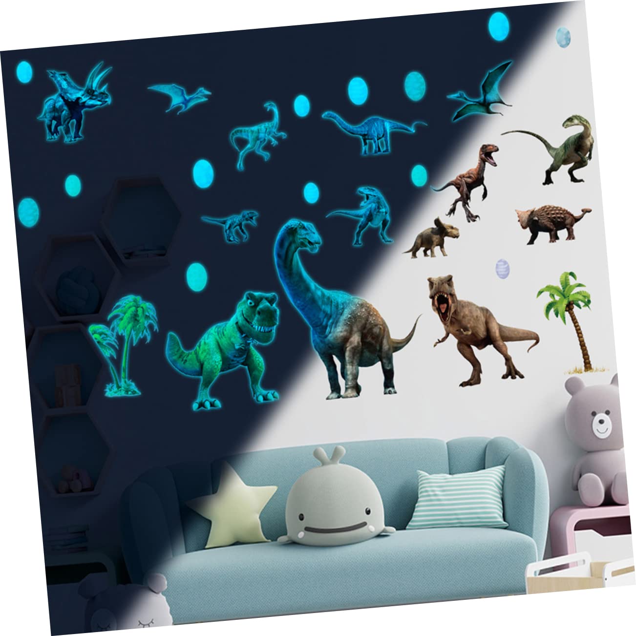 ifundom 3juegos Pegatinas De Pared Infantiles De Dinosaurios Autoadhesivas Decoración Brillante Para Habitaciones De Niño Niña Para Paredes Suaves y Secas