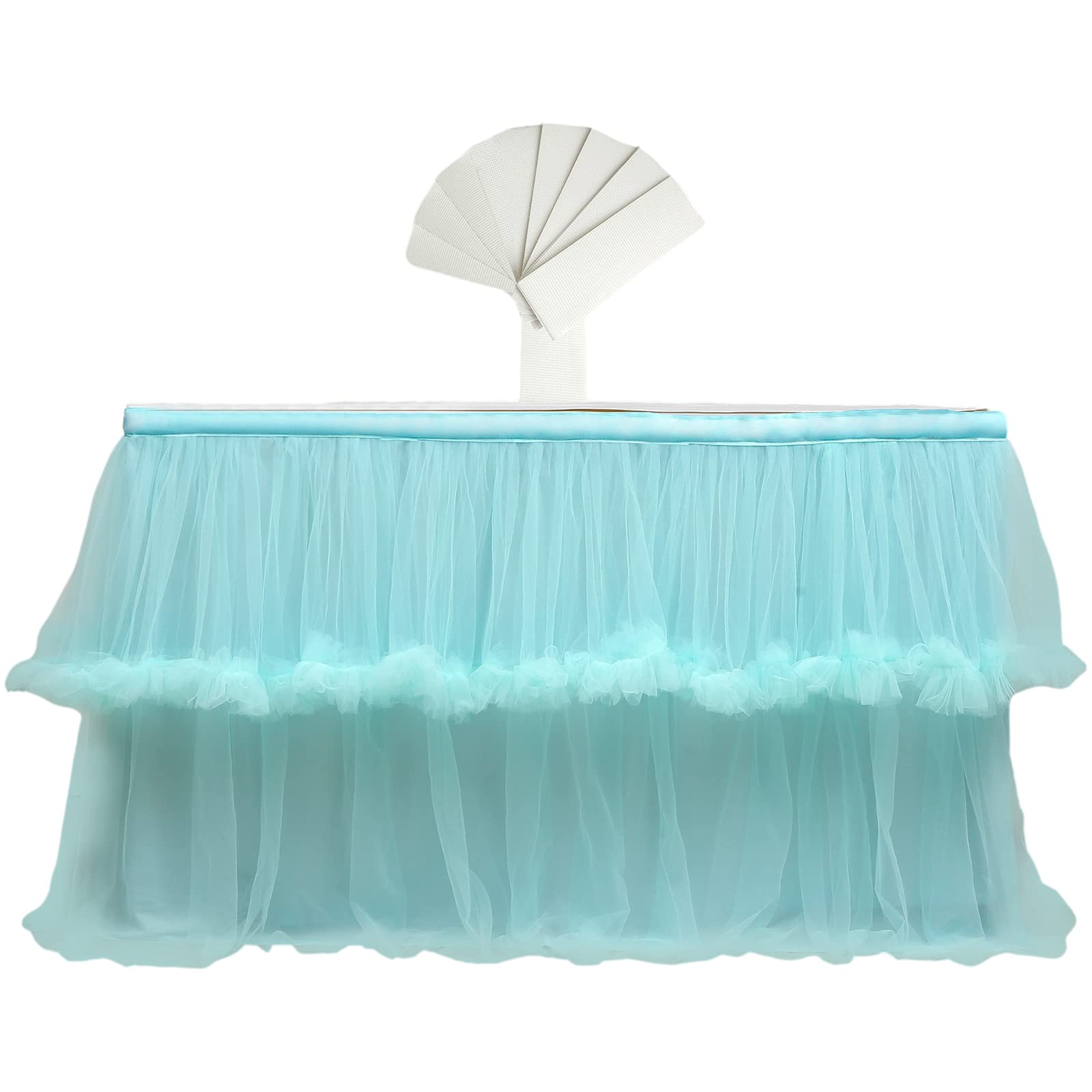 rismart Tulle Tutu Table Skirt Decor Green 76 H x L 190 cm, 74.8 x 29.9 inch (Rectangular)